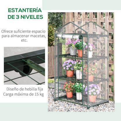 3-Tier Garden Greenhouse Terrace Greenhouse with 3 Shelves 1 Zippered Door for Planting Flowers Vegetables 69x49x125 cm Transparent