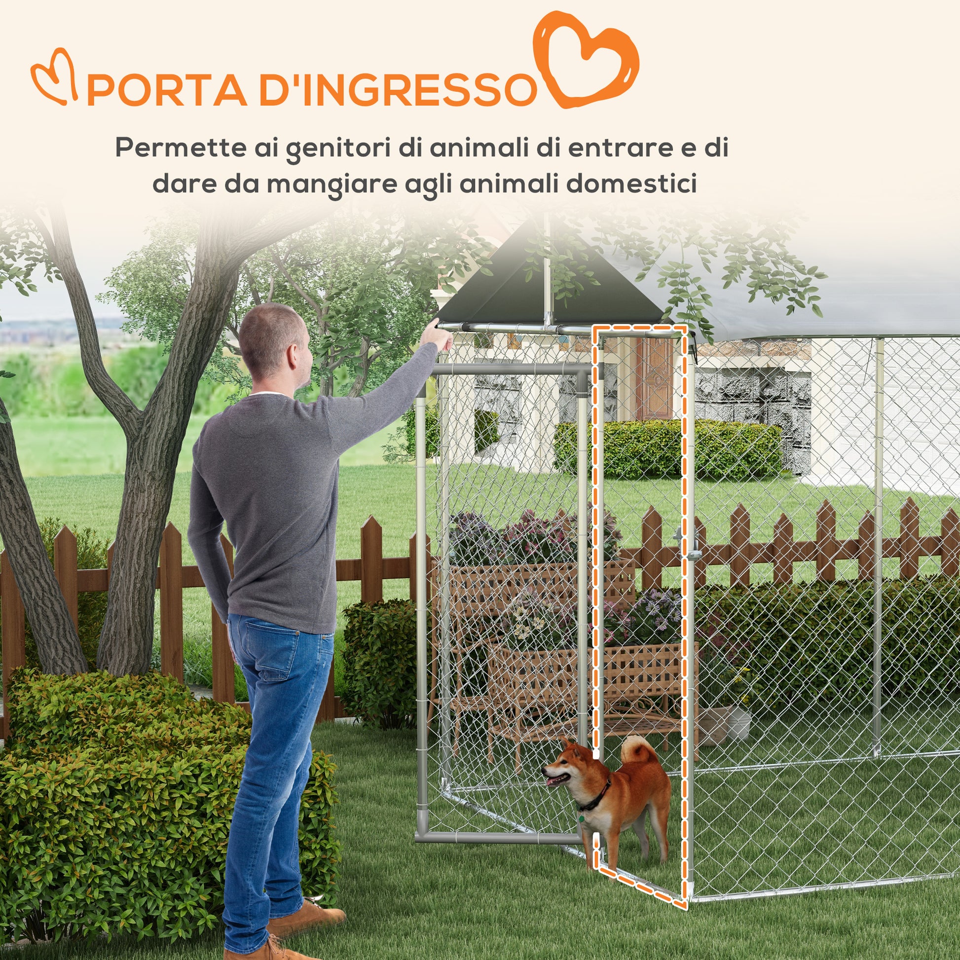 Kennel Outdoor Dog Kennel, Animal Enclosure with Waterproof Cover, Steel Dog Cage, 600x230x230cm, Silver and Gray