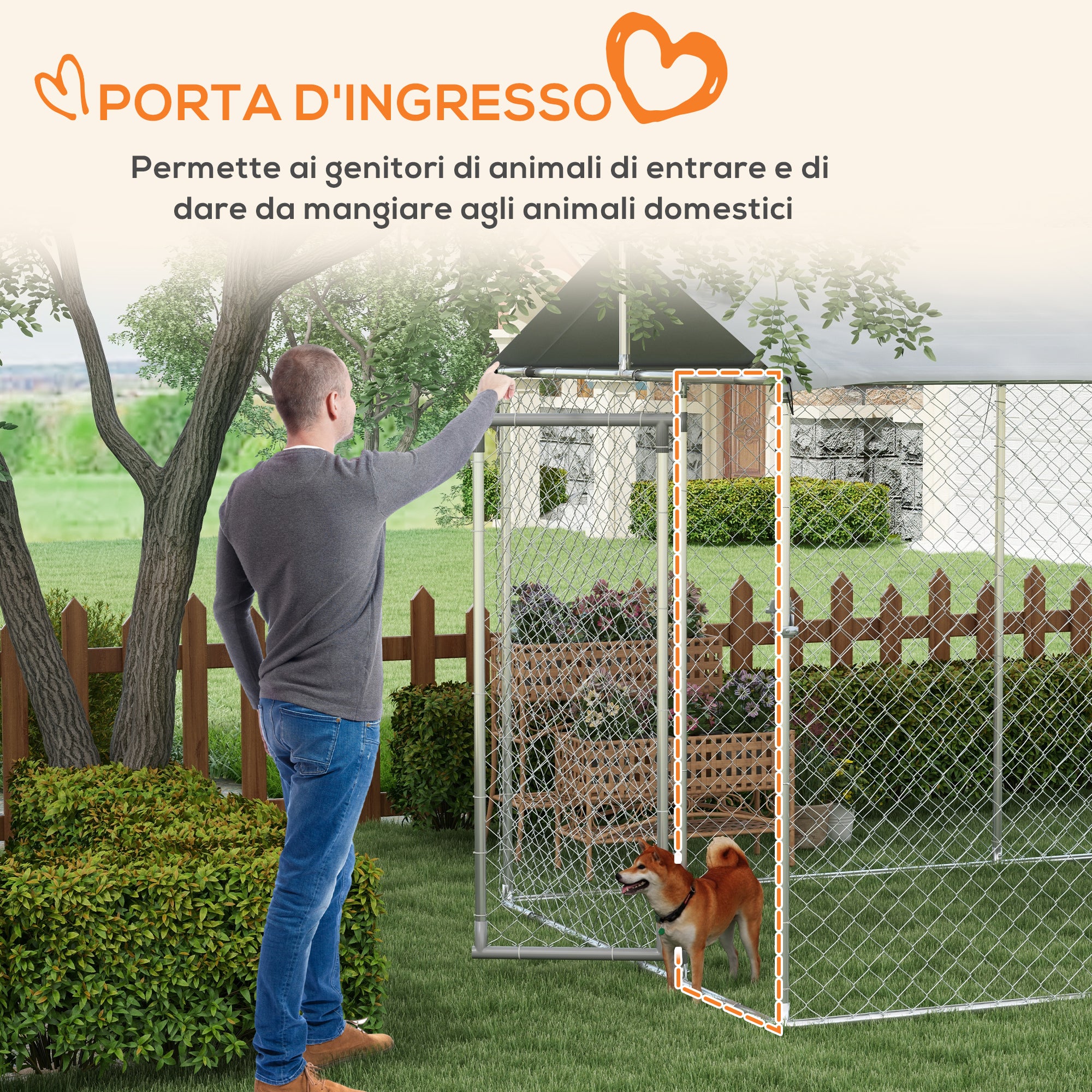 Kennel Outdoor Dog Kennel, Animal Enclosure with Waterproof Cover, Steel Dog Cage, 600x230x230cm, Silver and Gray