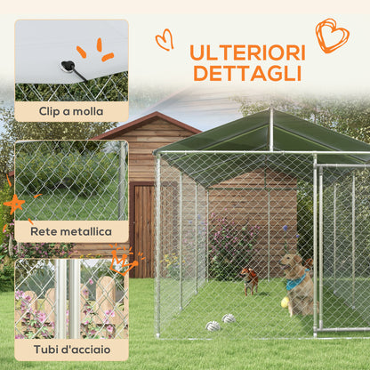 Kennel Outdoor Dog Kennel, Animal Enclosure with Waterproof Cover, Steel Dog Cage, 600x230x230cm, Silver and Gray