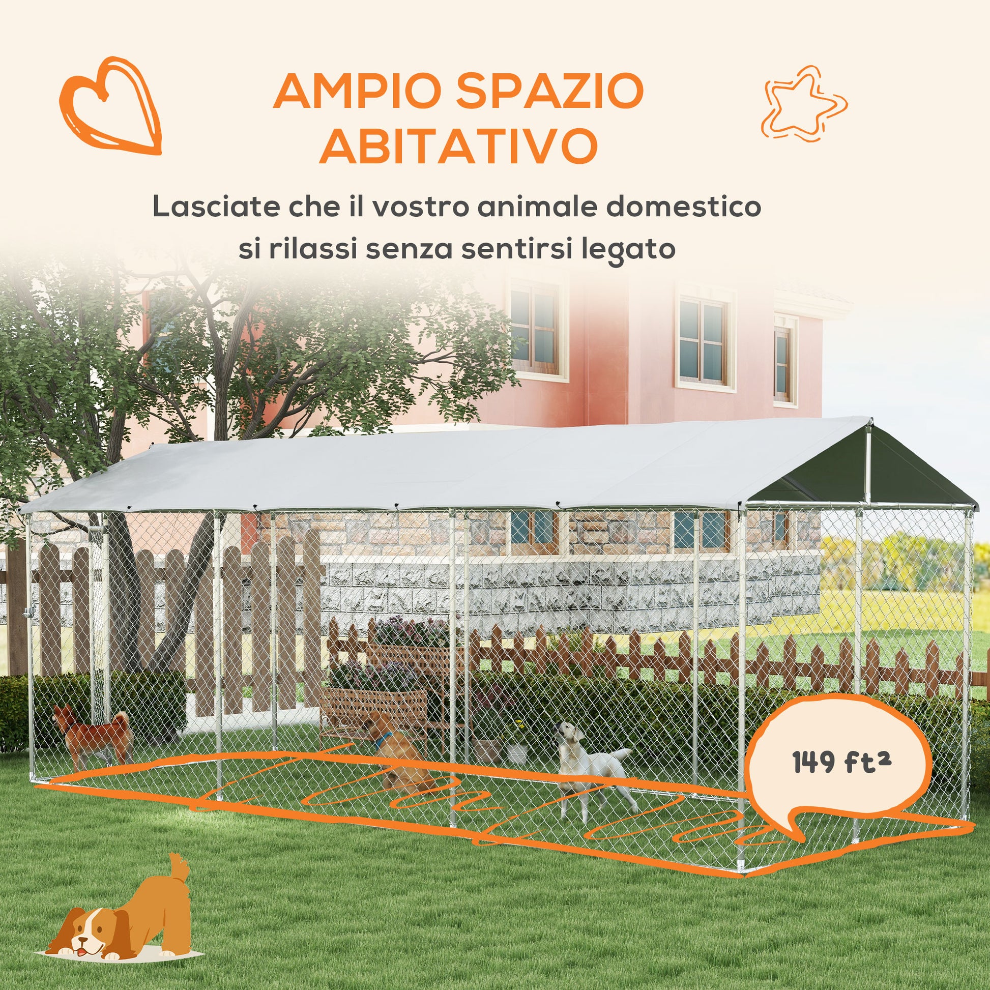 Kennel Outdoor Dog Kennel, Animal Enclosure with Waterproof Cover, Steel Dog Cage, 600x230x230cm, Silver and Gray