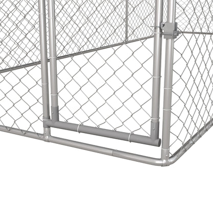 Kennel Outdoor Dog Kennel, Animal Enclosure with Waterproof Cover, Steel Dog Cage, 600x230x230cm, Silver and Gray