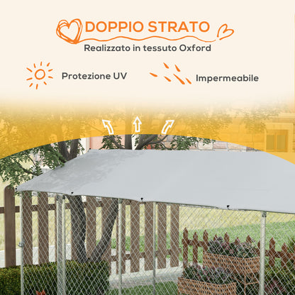 Kennel Outdoor Dog Kennel, Animal Enclosure with Waterproof Cover, Steel Dog Cage, 600x230x230cm, Silver and Gray