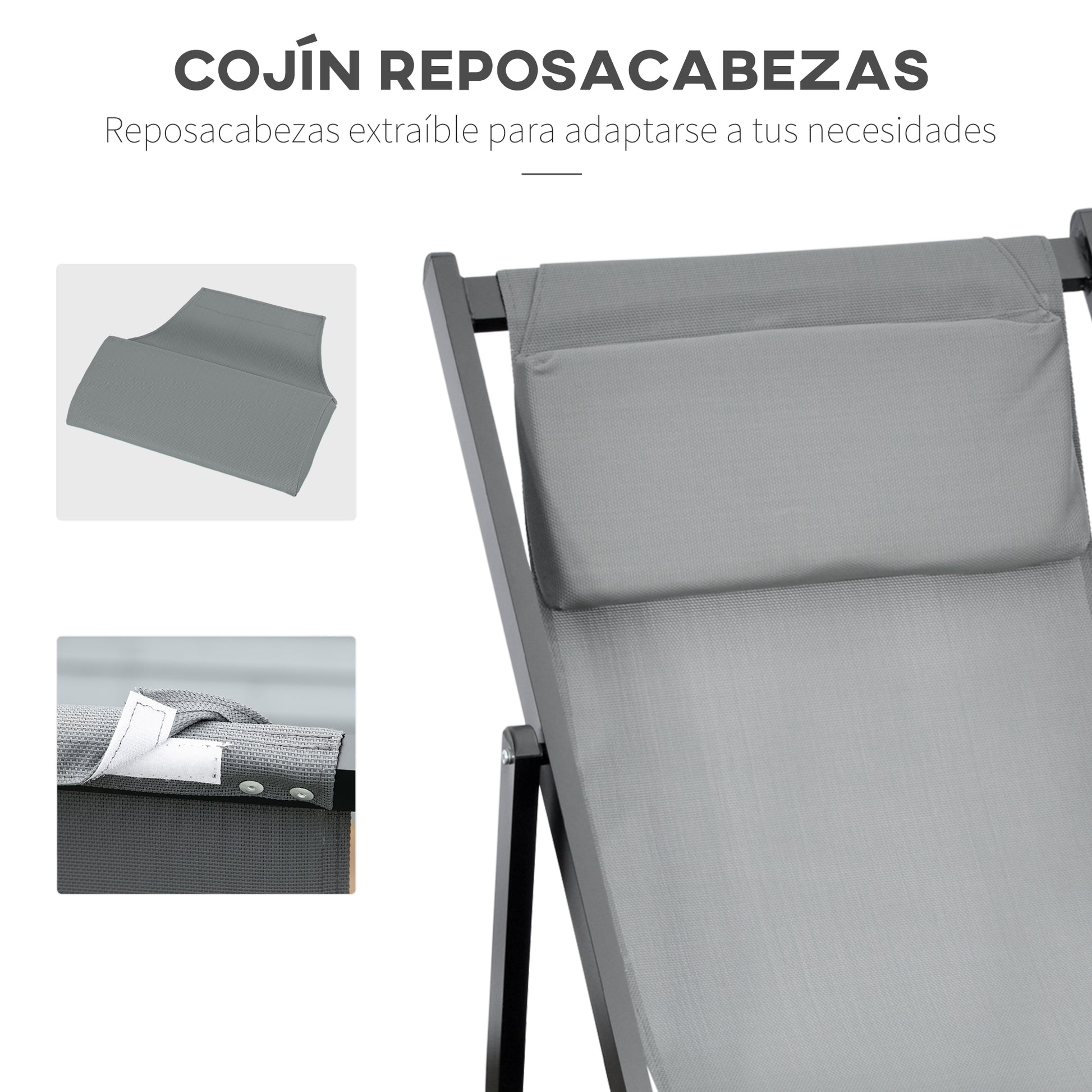 Set of 2 Folding Aluminum Sun Loungers Garden Loungers with 5-Position Adjustable Backrest and Headrests for Terrace Patio Outdoor 58x96.5x91.5 cm Dark Gray