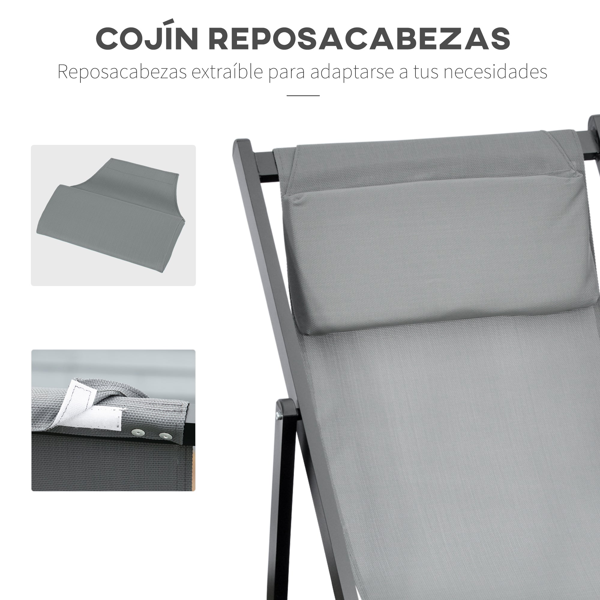 Set of 2 Folding Aluminum Sun Loungers Garden Loungers with 5-Position Adjustable Backrest and Headrests for Terrace Patio Outdoor 58x96.5x91.5 cm Dark Gray