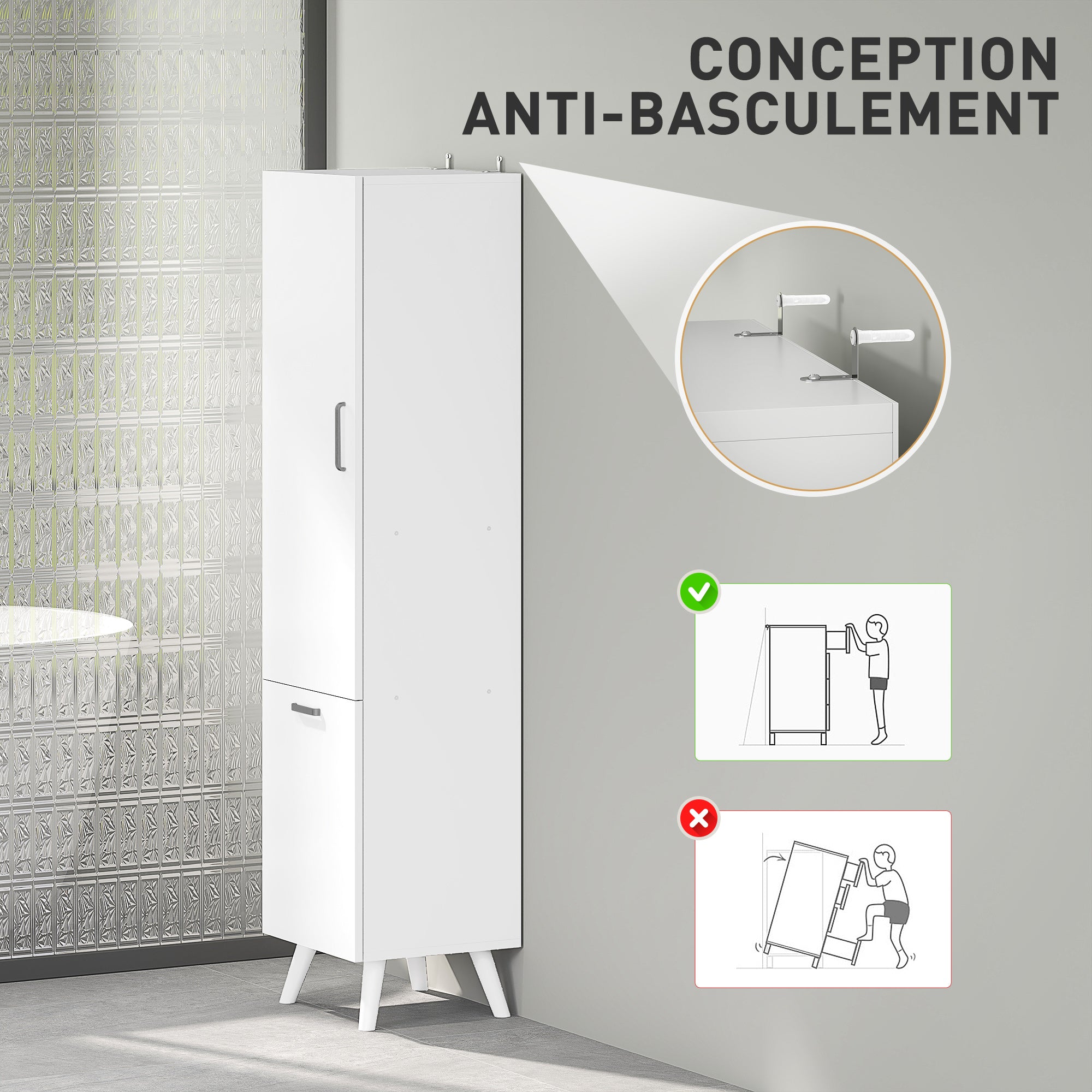 Bathroom Column Cabinet, Storage Cabinet with Door Cupboards, Bathroom Cabinet, Kitchen, Living Room, 35 x 31.5 x 144 cm, White