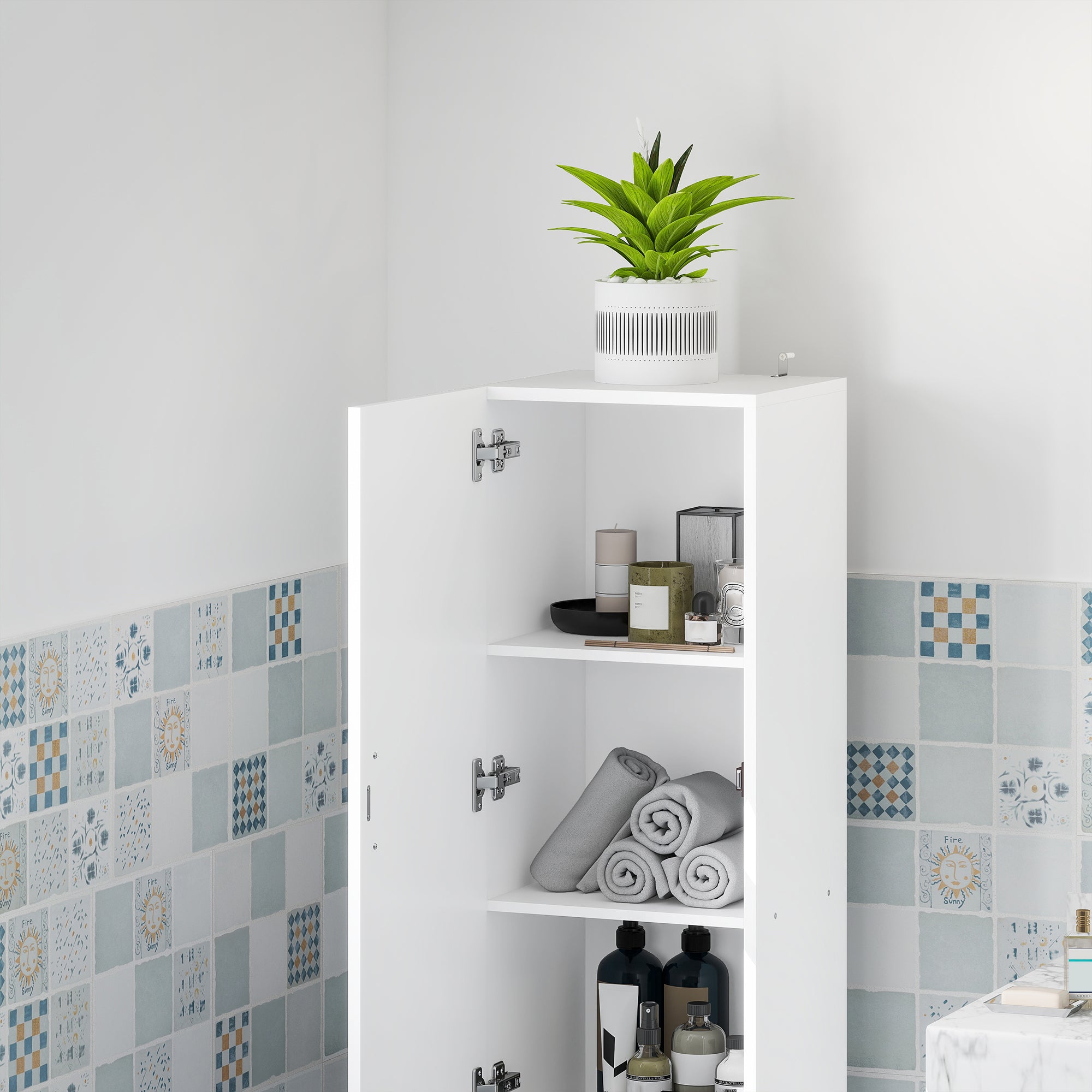 Bathroom Column Cabinet, Storage Cabinet with Door Cupboards, Bathroom Cabinet, Kitchen, Living Room, 35 x 31.5 x 144 cm, White