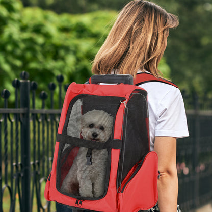 Pet Carrier Cart 2-in-1 Backpack 16.5x9.8x21.7 inches for Pets Dogs Cats Red