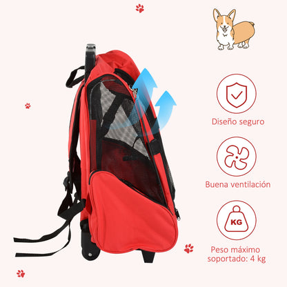 Pet Carrier Cart 2-in-1 Backpack 16.5x9.8x21.7 inches for Pets Dogs Cats Red