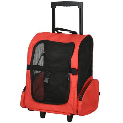 Pet Carrier Cart 2-in-1 Backpack 16.5x9.8x21.7 inches for Pets Dogs Cats Red