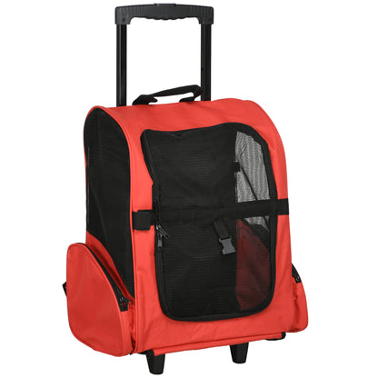 Pet Carrier Cart 2-in-1 Backpack 16.5x9.8x21.7 inches for Pets Dogs Cats Red