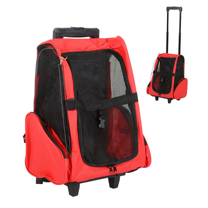 Pet Carrier Cart 2-in-1 Backpack 16.5x9.8x21.7 inches for Pets Dogs Cats Red