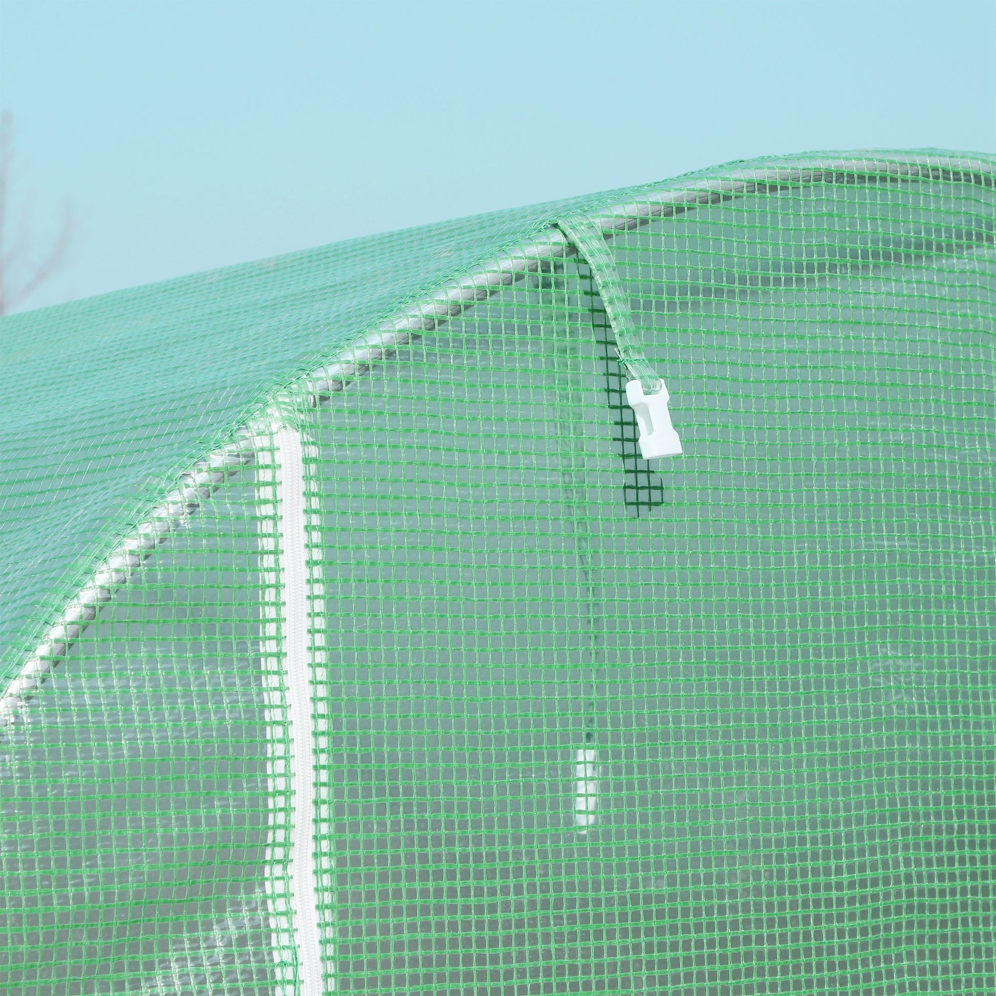 Garden Tunnel Greenhouse Ground Surface 8 m² 4L x 2W x 2.05H m Reinforced Tubular Frame Zippered Door 6 Roll-Up Windows Green