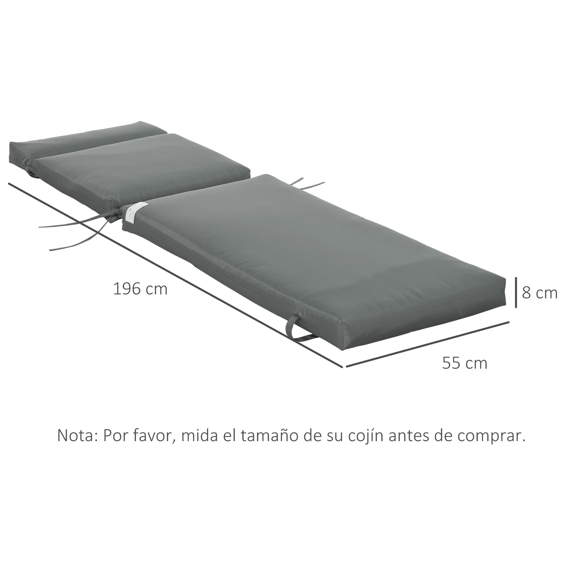 Pack 2 Lounger Cushions 77.17x21.65x3.15 inches Padded Mattress for Garden Chair Terrace Balcony Gray