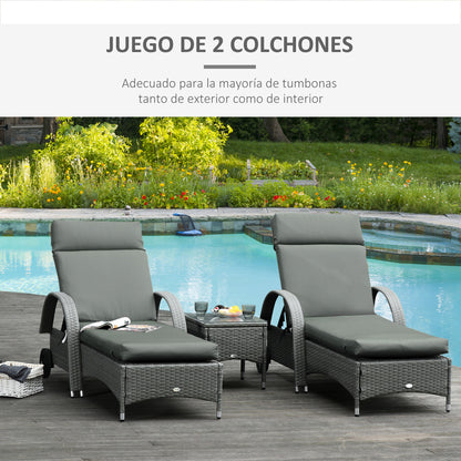 Pack 2 Lounger Cushions 77.17x21.65x3.15 inches Padded Mattress for Garden Chair Terrace Balcony Gray