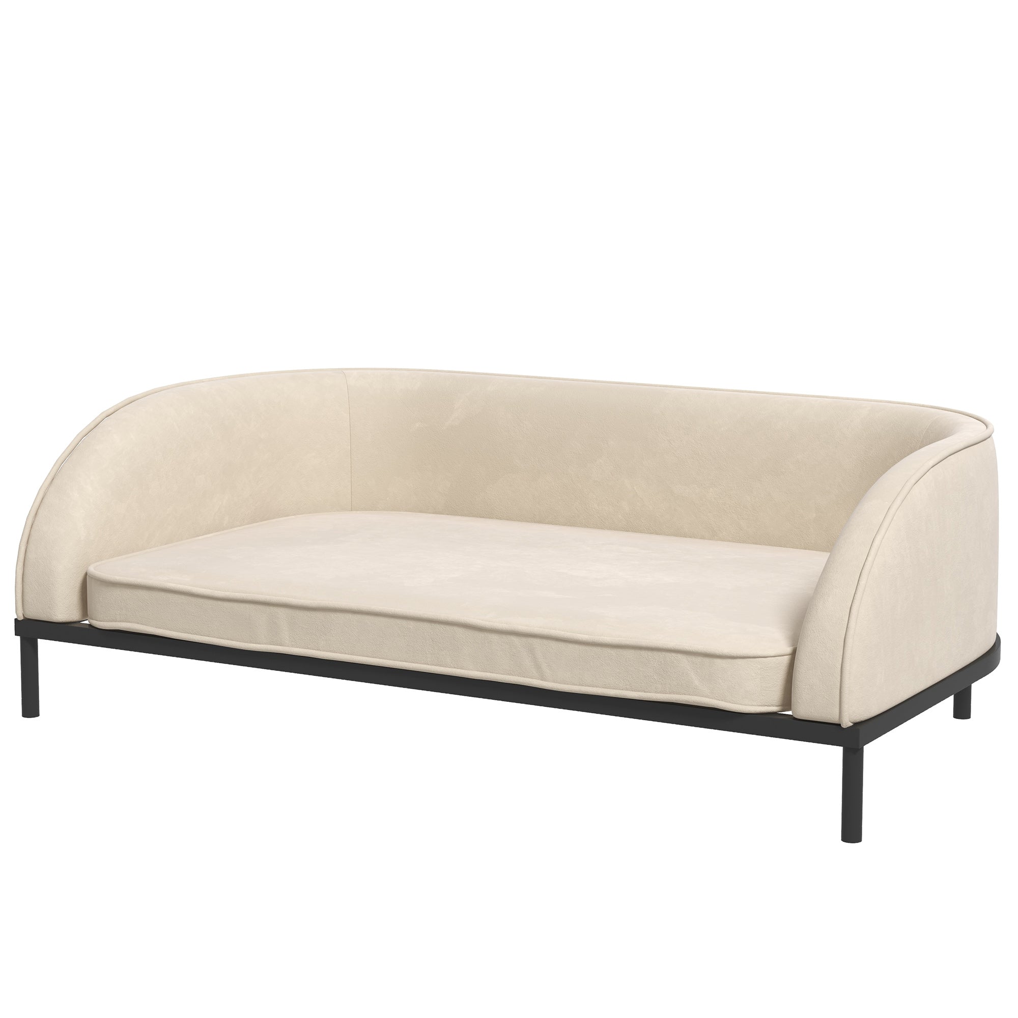 Dog Sofa Elevated Dog Bed 101.5 x 62 x 34.5 cm Removable Cushion Steel Legs Velvet Surface Cream White Black Dog Bed