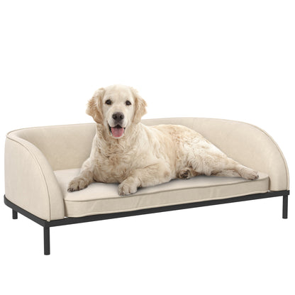 Dog Sofa Elevated Dog Bed 101.5 x 62 x 34.5 cm Removable Cushion Steel Legs Velvet Surface Cream White Black Dog Bed