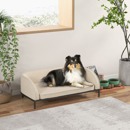 Dog Sofa Elevated Dog Bed 101.5 x 62 x 34.5 cm Removable Cushion Steel Legs Velvet Surface Cream White Black Dog Bed