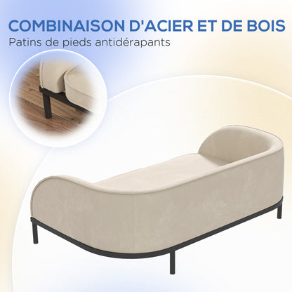 Dog Sofa Elevated Dog Bed 101.5 x 62 x 34.5 cm Removable Cushion Steel Legs Velvet Surface Cream White Black Dog Bed