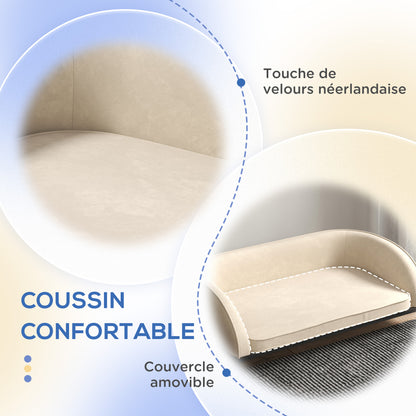 Dog Sofa Elevated Dog Bed 101.5 x 62 x 34.5 cm Removable Cushion Steel Legs Velvet Surface Cream White Black Dog Bed