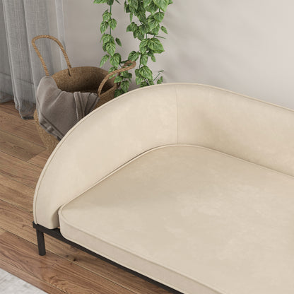 Dog Sofa Elevated Dog Bed 101.5 x 62 x 34.5 cm Removable Cushion Steel Legs Velvet Surface Cream White Black Dog Bed