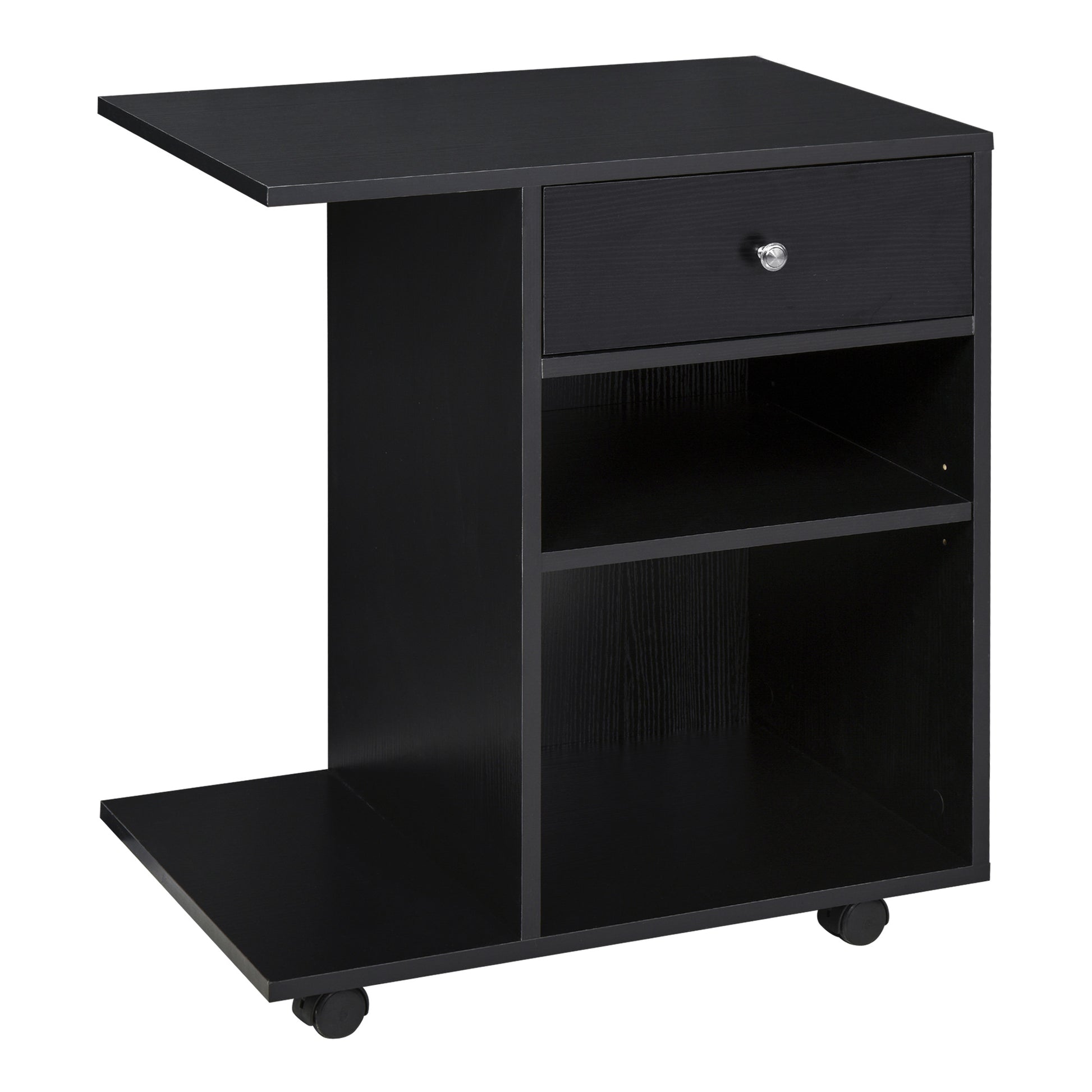 Printer Stand Desk Organizer with 2 Compartments Drawer CPU Space + Large Shelf Black Particle Board