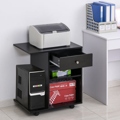 Printer Stand Desk Organizer with 2 Compartments Drawer CPU Space + Large Shelf Black Particle Board