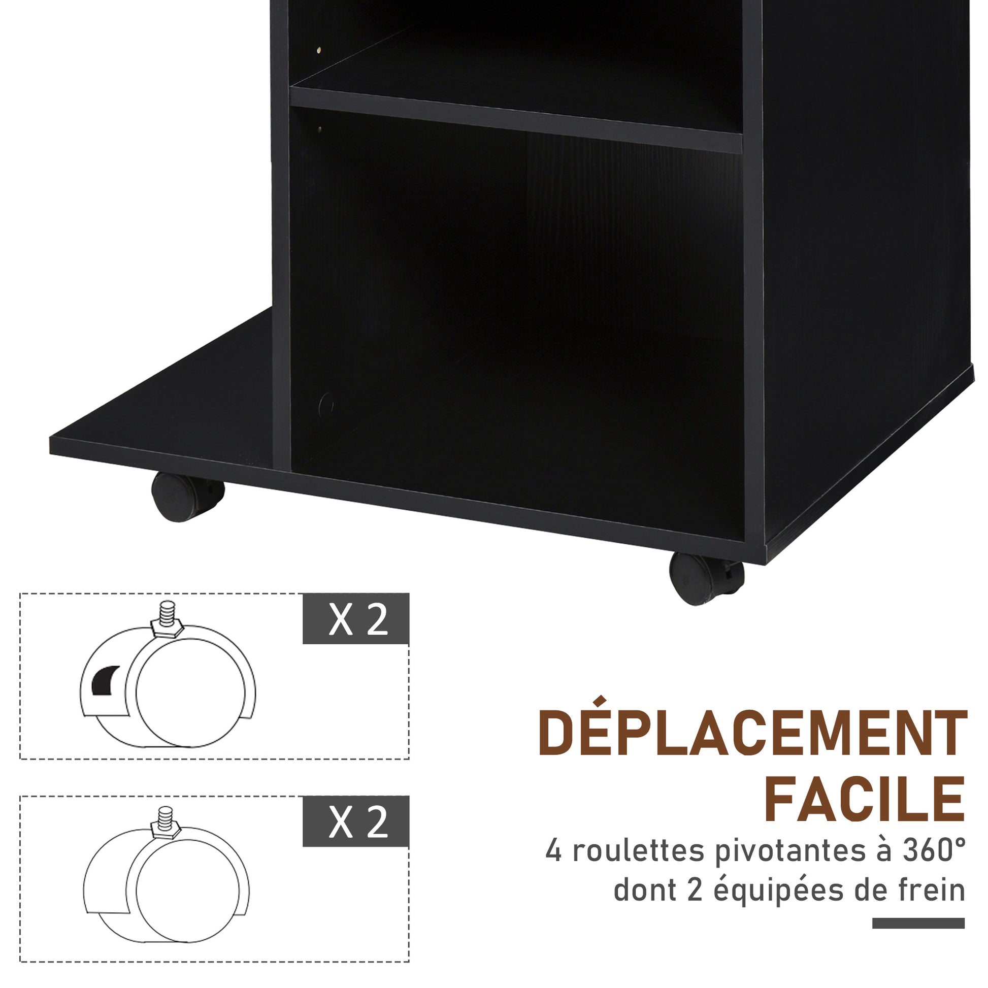 Printer Stand Desk Organizer with 2 Compartments Drawer CPU Space + Large Shelf Black Particle Board