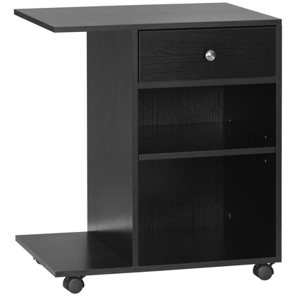 Printer Stand Desk Organizer with 2 Compartments Drawer CPU Space + Large Shelf Black Particle Board
