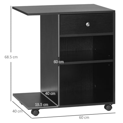 Printer Stand Desk Organizer with 2 Compartments Drawer CPU Space + Large Shelf Black Particle Board