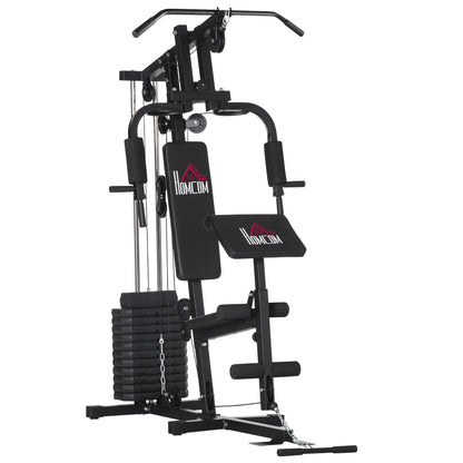 Workout Station with Pull-up Bar and Butterfly, Pulley and Leg Extender - 12 weights of 65 kg in total - Home Exercise Equipment