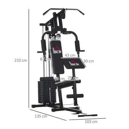 Workout Station with Pull-up Bar and Butterfly, Pulley and Leg Extender - 12 weights of 65 kg in total - Home Exercise Equipment