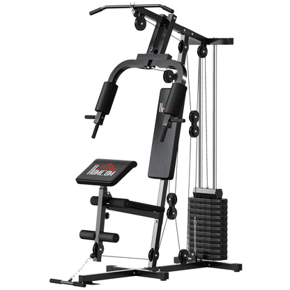 Workout Station with Pull-up Bar and Butterfly, Pulley and Leg Extender - 12 weights of 65 kg in total - Home Exercise Equipment