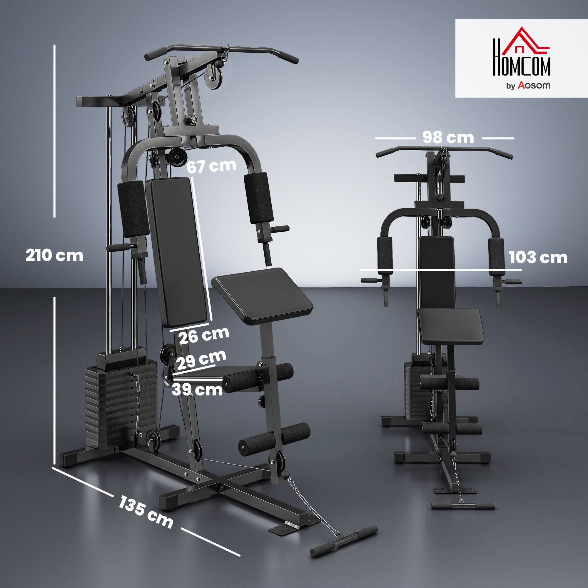 Workout Station with Pull-up Bar and Butterfly, Pulley and Leg Extender - 12 weights of 65 kg in total - Home Exercise Equipment