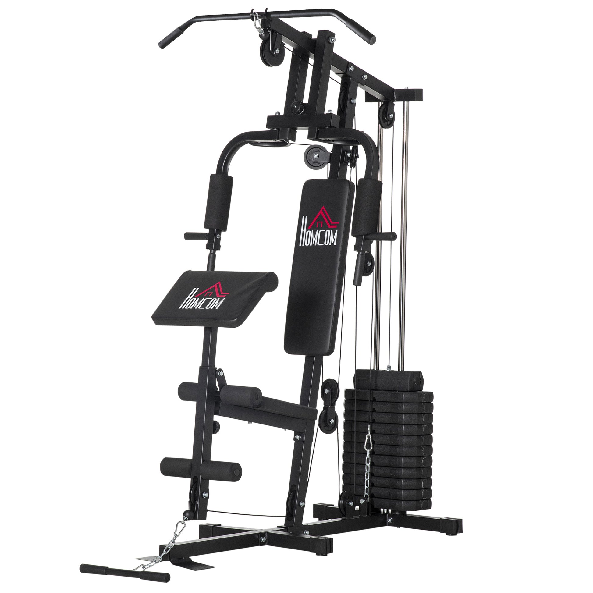 Workout Station with Pull-up Bar and Butterfly, Pulley and Leg Extender - 12 weights of 65 kg in total - Home Exercise Equipment