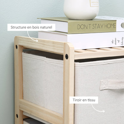 Fabric Drawer Storage Cabinet with 6 Folding Drawers Contemporary Style Natural Wood Frame for Bedroom Office Living Room 59 x 28 x 70 cm Natural Wood Beige