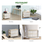 Fabric Drawer Storage Cabinet with 6 Folding Drawers Contemporary Style Natural Wood Frame for Bedroom Office Living Room 59 x 28 x 70 cm Natural Wood Beige