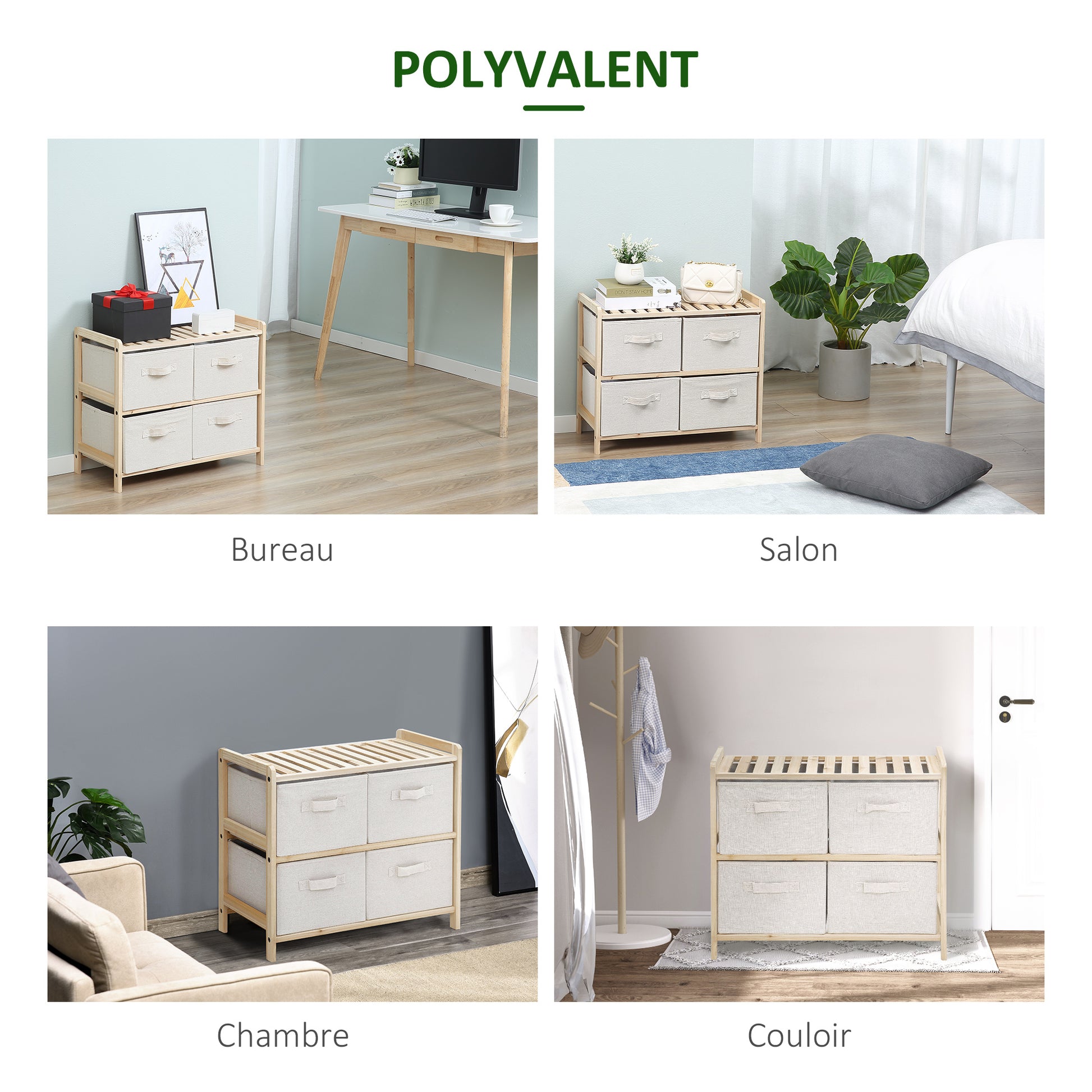 Fabric Drawer Storage Cabinet with 6 Folding Drawers Contemporary Style Natural Wood Frame for Bedroom Office Living Room 59 x 28 x 70 cm Natural Wood Beige
