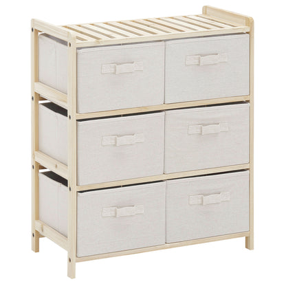 Fabric Drawer Storage Cabinet with 6 Folding Drawers Contemporary Style Natural Wood Frame for Bedroom Office Living Room 59 x 28 x 70 cm Natural Wood Beige