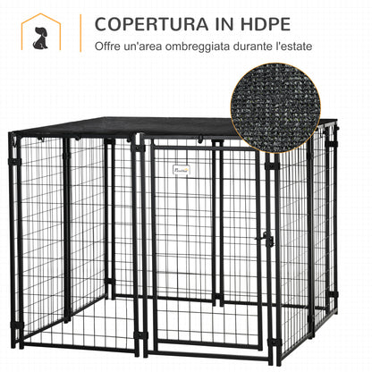 Foldable Steel Dog Pen with Cover, Pet Crate with Lockable Door, 8 Panel Run for Animals, 141x141x113cm, Black