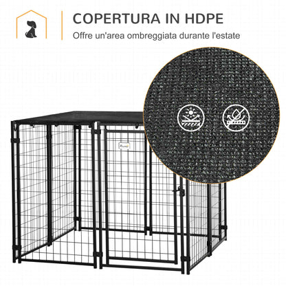 Foldable Steel Dog Pen with Cover, Pet Crate with Lockable Door, 8 Panel Run for Animals, 141x141x113cm, Black