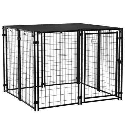 Foldable Steel Dog Pen with Cover, Pet Crate with Lockable Door, 8 Panel Run for Animals, 141x141x113cm, Black