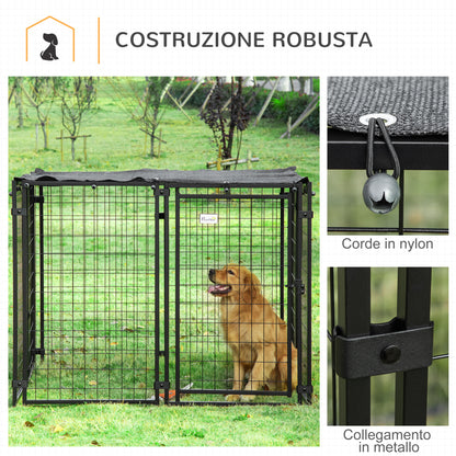 Foldable Steel Dog Pen with Cover, Pet Crate with Lockable Door, 8 Panel Run for Animals, 141x141x113cm, Black