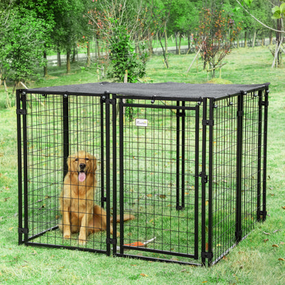 Foldable Steel Dog Pen with Cover, Pet Crate with Lockable Door, 8 Panel Run for Animals, 141x141x113cm, Black