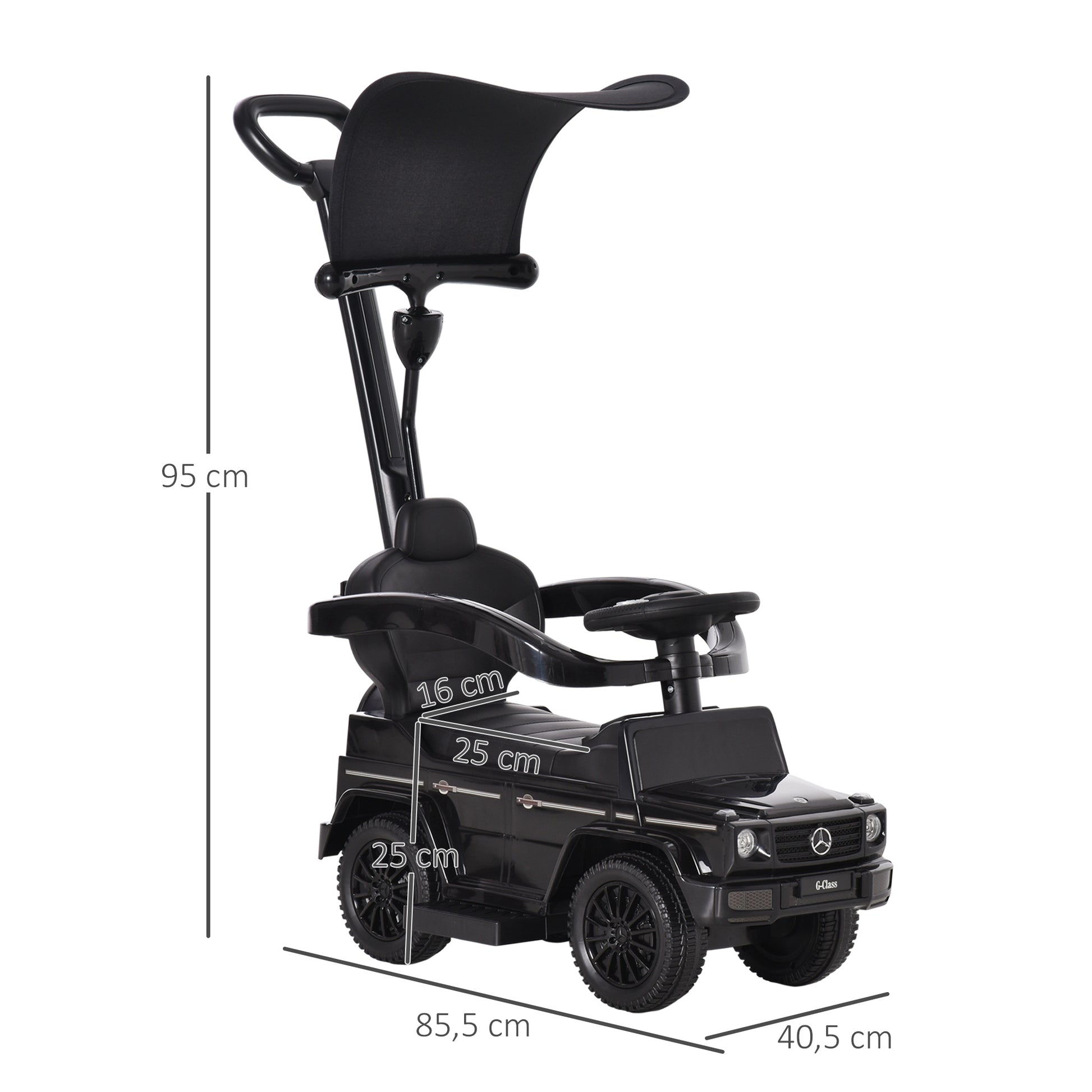 Ride-On Toy for Kids with Mercedes G350 License Ride-On Car for Kids 1-3 Years with Horn Removable Canopy and Guardrail Load 25 kg 85.5x40.5x95 cm Black