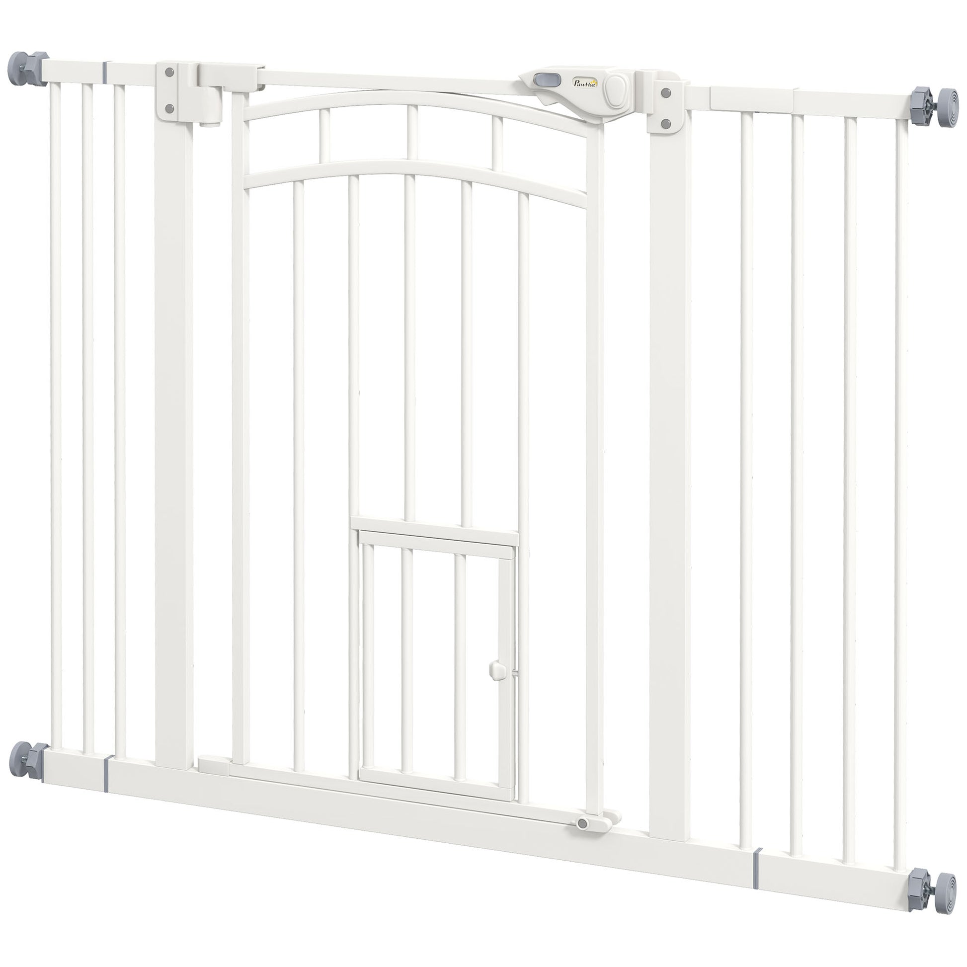 Dog Stair Gate, Dog Barrier Gate with Self-Closing Door, 74-100 cm, Door Guard with Cat Flap, No Drilling, Dog Barrier for Dogs, White