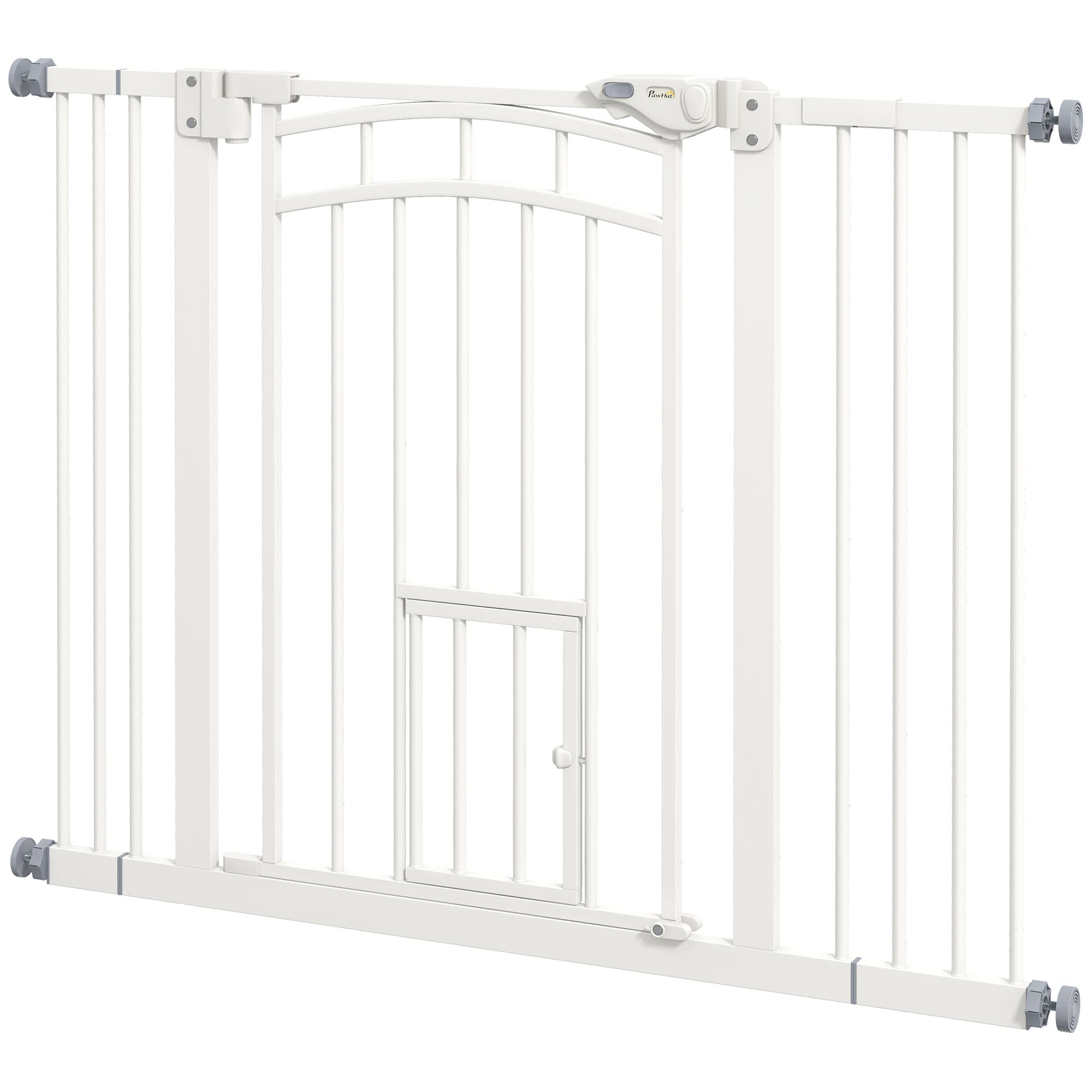 Dog Stair Gate, Dog Barrier Gate with Self-Closing Door, 74-100 cm, Door Guard with Cat Flap, No Drilling, Dog Barrier for Dogs, White