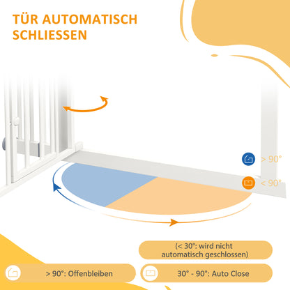Dog Stair Gate, Dog Barrier Gate with Self-Closing Door, 74-100 cm, Door Guard with Cat Flap, No Drilling, Dog Barrier for Dogs, White