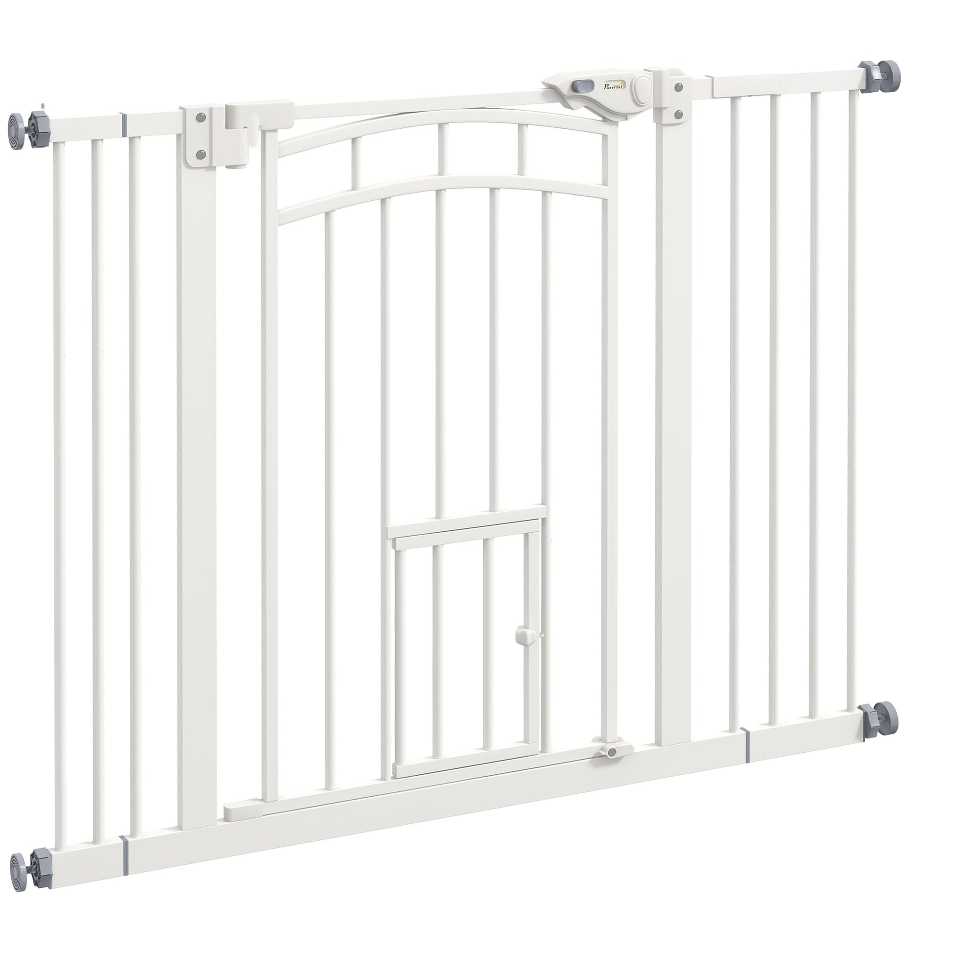 Dog Stair Gate, Dog Barrier Gate with Self-Closing Door, 74-100 cm, Door Guard with Cat Flap, No Drilling, Dog Barrier for Dogs, White