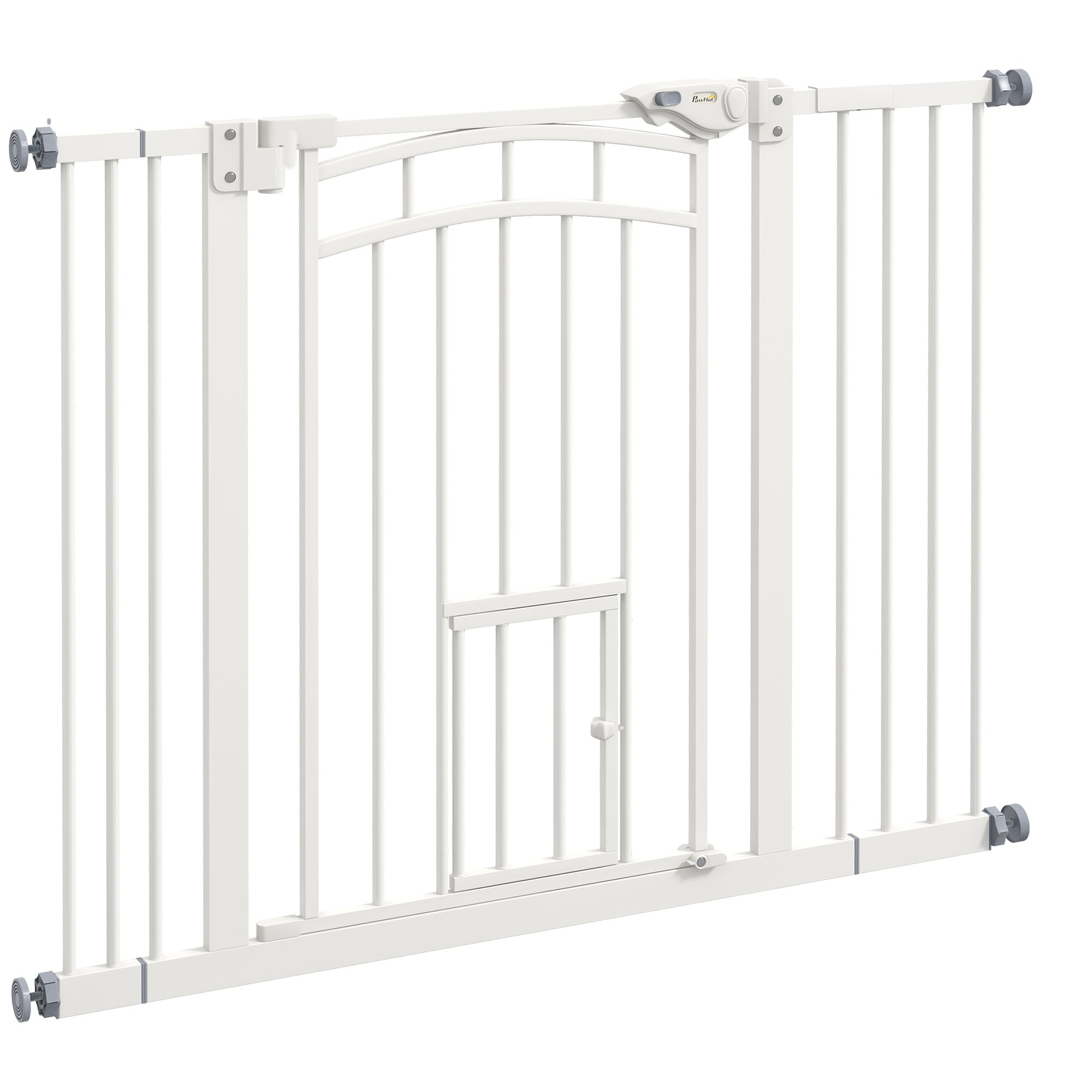 Dog Stair Gate, Dog Barrier Gate with Self-Closing Door, 74-100 cm, Door Guard with Cat Flap, No Drilling, Dog Barrier for Dogs, White